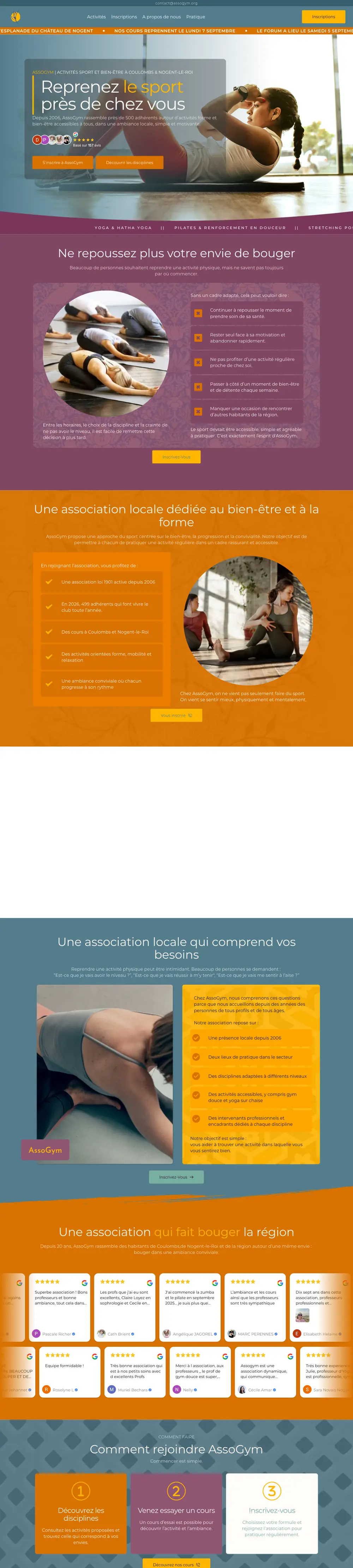 Assogym — site internet créé par Monsieur Click Site internet de Assogym (Club sport et bien-être, Eure-et-Loir) créé par Monsieur Click, page d’accueil