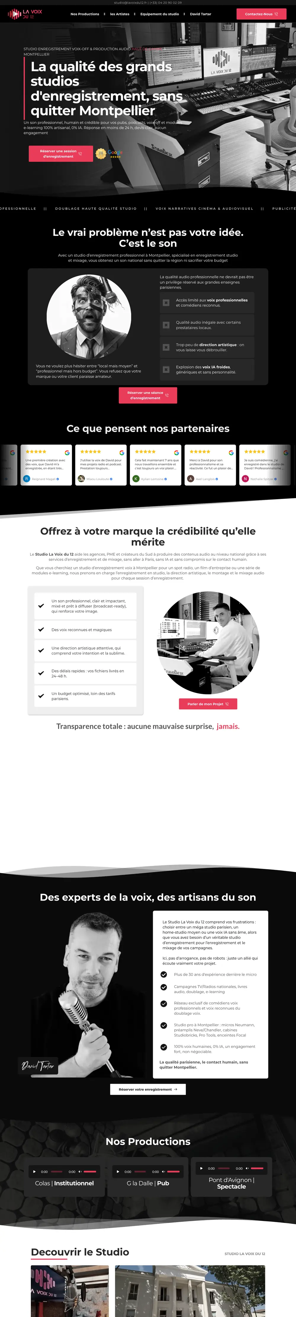 Studio La Voix du 12 — site internet créé par Monsieur Click Site internet de Studio La Voix du 12 (Studio d’enregistrement voix, Montpellier) créé par Monsieur Click, page d’accueil